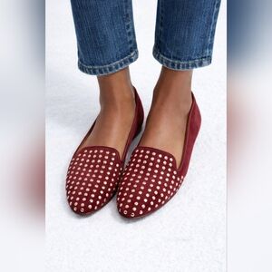 Zara Size 6.5 Studded Red Faux Suede Flats
